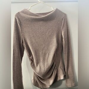 SHEIN Ribbed Long-Sleeve Boatneck Top in Taupe